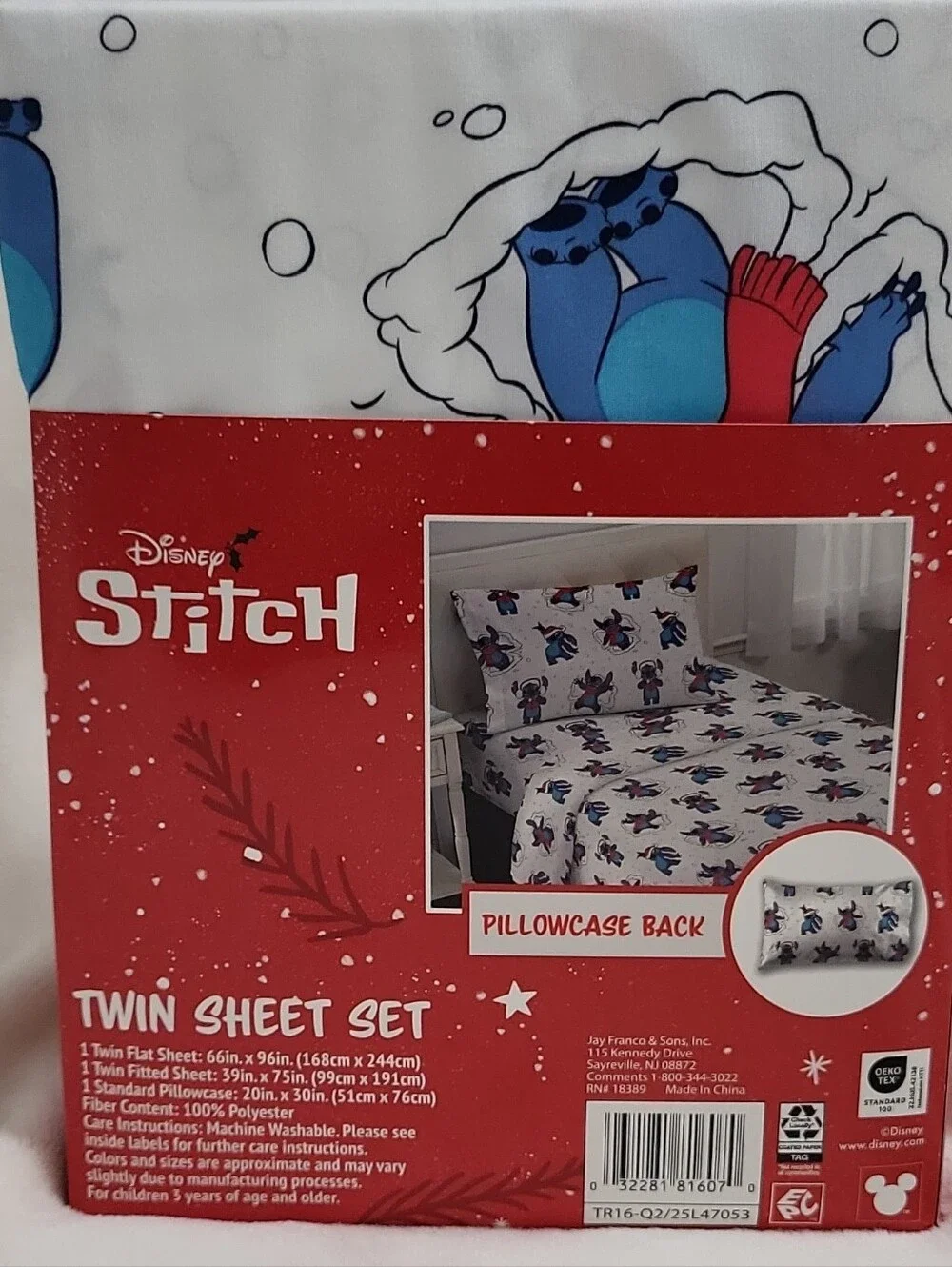 Disney Stitch Twin Sheet Set Holiday 3 Piece Set Christmas Sheets New